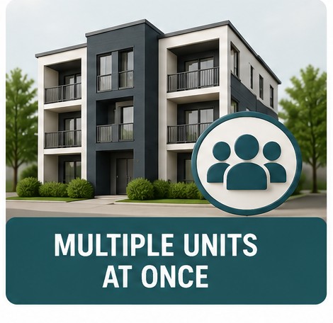Multiple units at once — multifamily building with group icon