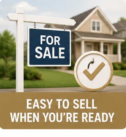 Easy to sell when you're ready — for-sale sign with approval checkmark